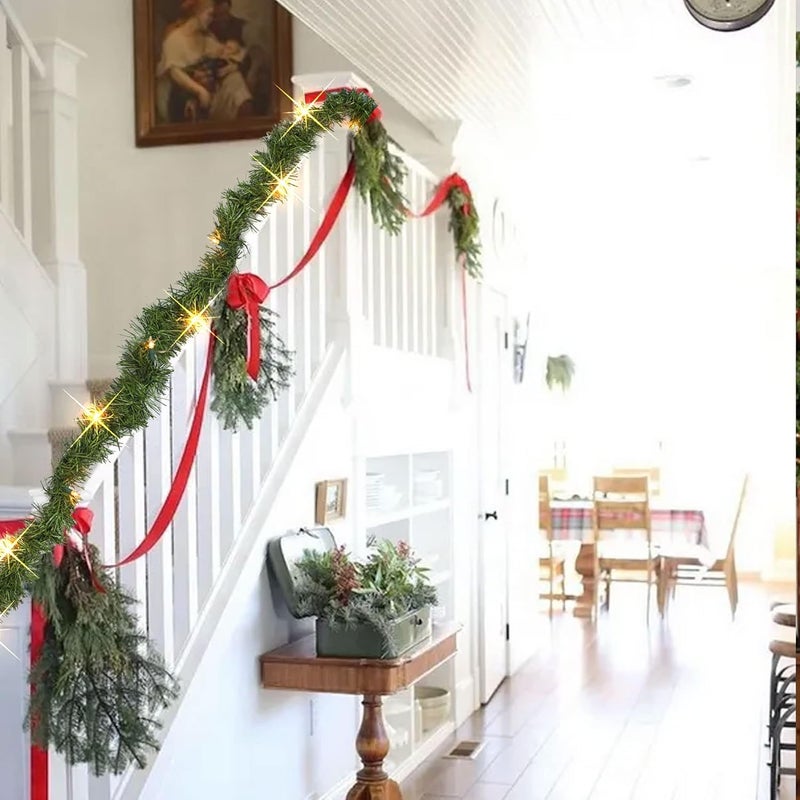 NEROSUN 14.8 FT Artificial Christmas Garland, 50 Pre-Lit LED Mini String Lights Battery Operated Xmas Garland for Home Stair Railing Indoor Wedding Party Christmas Ornament Decorations (Warm White) - Image 3