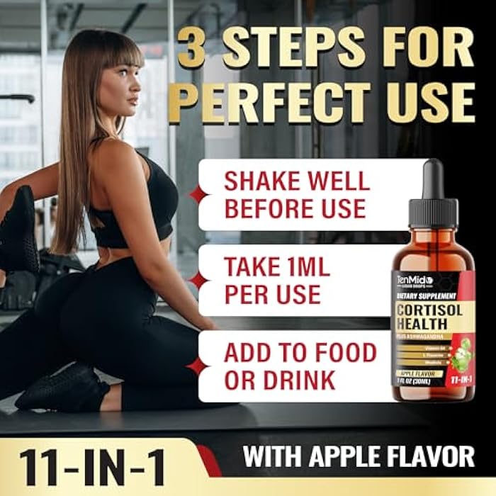 Tenmido Cortisol Supplement Liquid Drops - 11in1 with Ashwagandha, L-Theanine, Phosphatidylserine, Rhodiola, Bacopa, Magnolia, Lemon Balm, Ginkgo Biloba, and More - 30ml 1Fl Oz - Image 5