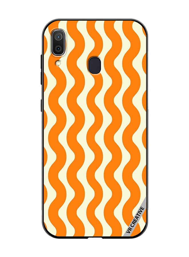VR CREATIVE Protective Case Cover For Samsung Galaxy A30 Vertical Groovy Chevron Orange Stripe Autumn Pattern Design Multicolour - Image 1
