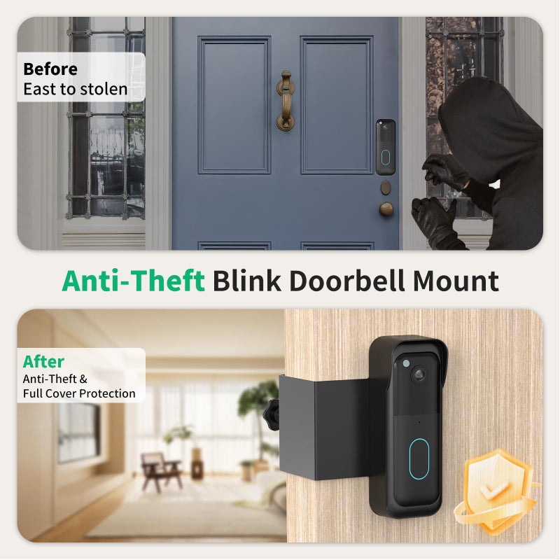 PEF Blink Video Doorbell Mount, Anti-Theft Door Mount for Blink Doorbell (Newest Model), No Drill Weatherproof Design Door Bell Kit for Home Rentals - Easy to Install & No Sensor Blocking (Black) - Image 3