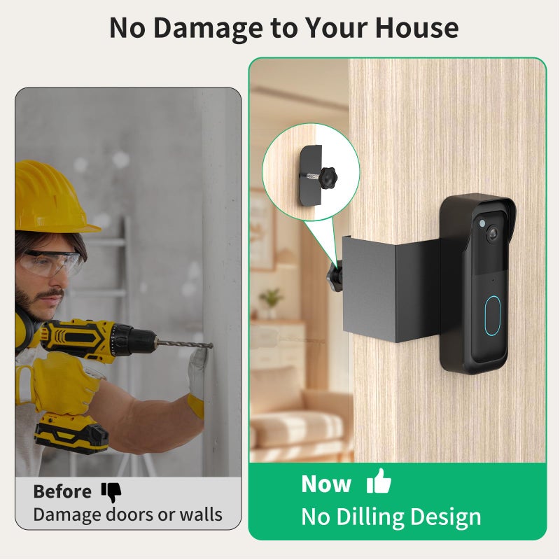 PEF Blink Video Doorbell Mount, Anti-Theft Door Mount for Blink Doorbell (Newest Model), No Drill Weatherproof Design Door Bell Kit for Home Rentals - Easy to Install & No Sensor Blocking (Black) - Image 4