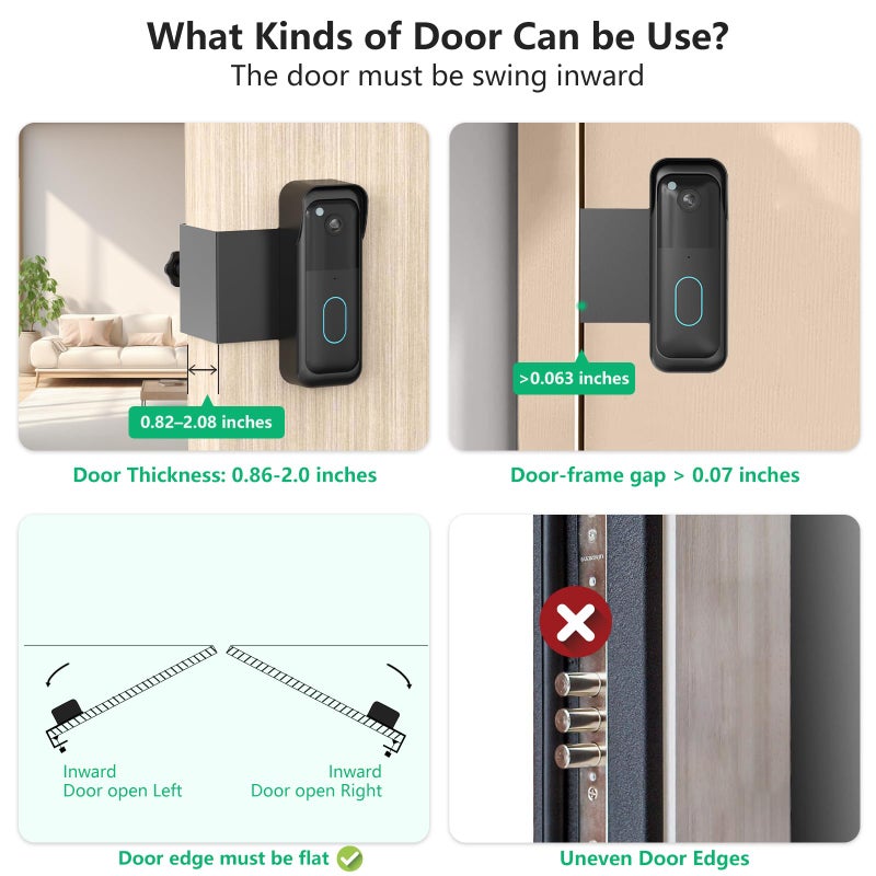 PEF Blink Video Doorbell Mount, Anti-Theft Door Mount for Blink Doorbell (Newest Model), No Drill Weatherproof Design Door Bell Kit for Home Rentals - Easy to Install & No Sensor Blocking (Black) - Image 5