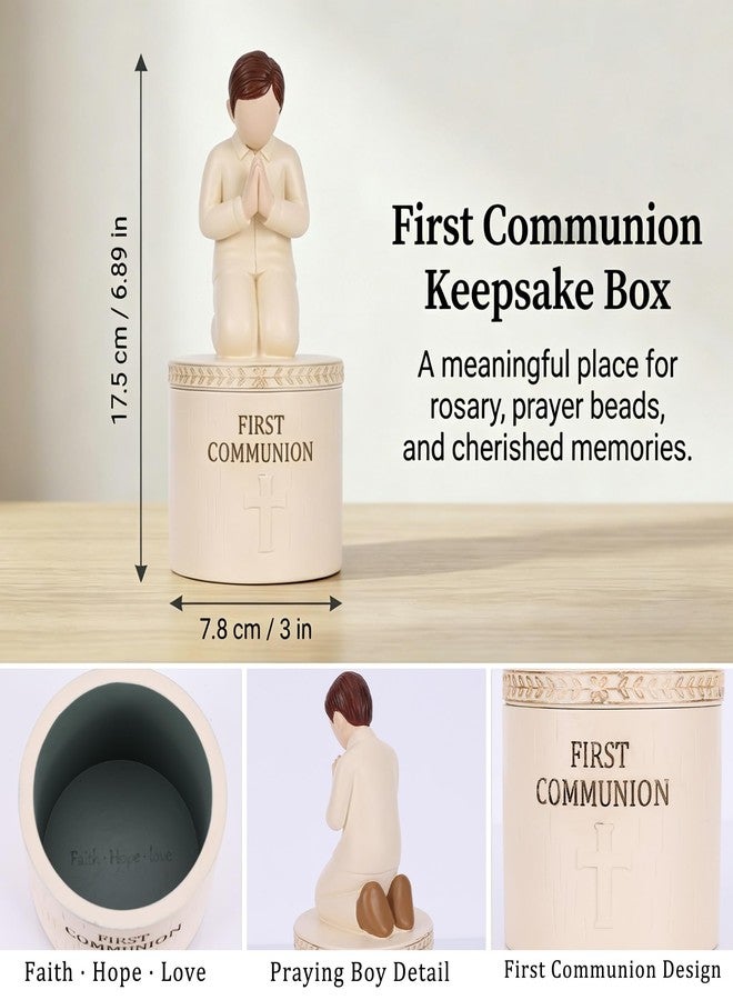 oliruim First Communion Gift for Boys, 6.9 Inch Kneeling Prayer Boy Figurine with Keepsake Box, Rosary Storage, First Holy Communion Decorations for Son Grandson Godson - Image 2
