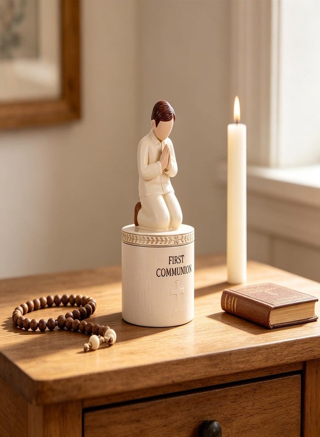 oliruim First Communion Gift for Boys, 6.9 Inch Kneeling Prayer Boy Figurine with Keepsake Box, Rosary Storage, First Holy Communion Decorations for Son Grandson Godson - Image 4
