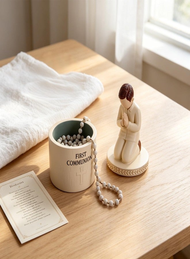 oliruim First Communion Gift for Boys, 6.9 Inch Kneeling Prayer Boy Figurine with Keepsake Box, Rosary Storage, First Holy Communion Decorations for Son Grandson Godson - Image 3