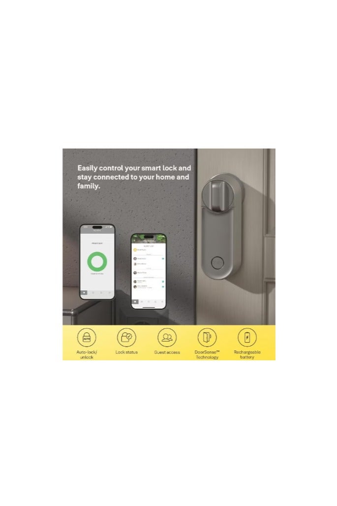 ييل قفل باب ذكي من ييل، طراز Linus L2، فضي، دخول بدون مفتاح، واي فاي وبلوتوث مدمجان، إمكانية الوصول عن بُعد، مفاتيح افتراضية، تركيب مجاني للأسطوانات الأوروبية - Image 2