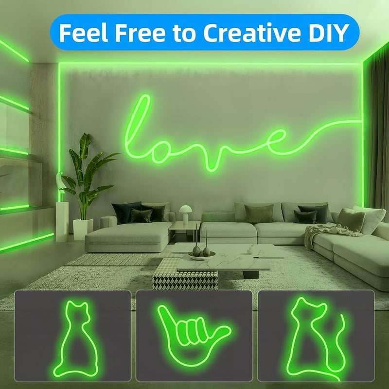 Gesto شريط إضاءة نيون LED بطول 16.4 قدم مع محول 12 فولت | قابل للقطع ومرن ومقاوم للماء لتزيين الجدران، الزينة الداخلية والخارجية، الأسماء المخصصة، اللافتات وإضاءة ديوالي - أخضر - Image 2