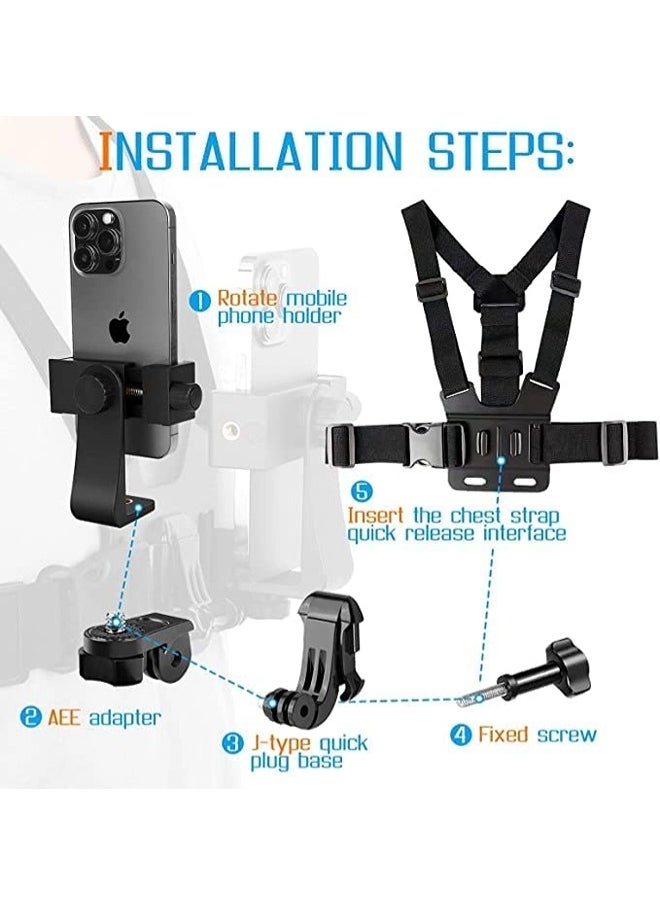 ShebSheb - Mobile Phone Chest Mount Harness Strap Holder,Cell Phone Clip Action Camera for POV/VLOG - Image 1