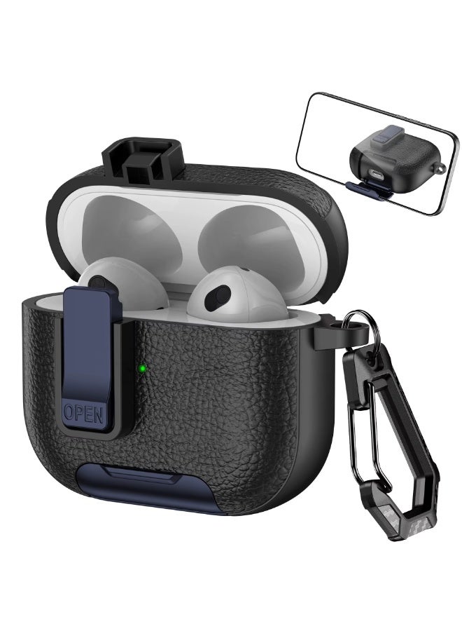 Case Compatible with  Airpods 3 Leather Touch Design Protective Case with Hand Strap, Drop-Resistant, Shockproof (blue/black) - Image 1