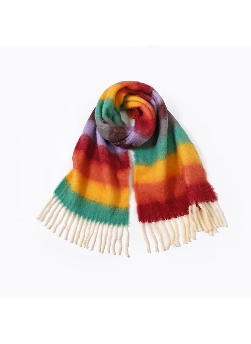 Generic - Striped Mohair Scarf Rainbow Tassel Shawl brown 6 - Image 1