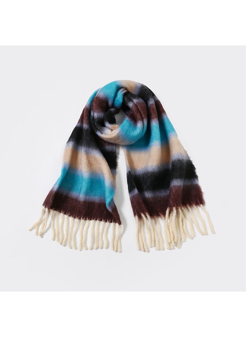 Generic - Striped Mohair Scarf Rainbow Tassel Shawl brown 6 - Image 1