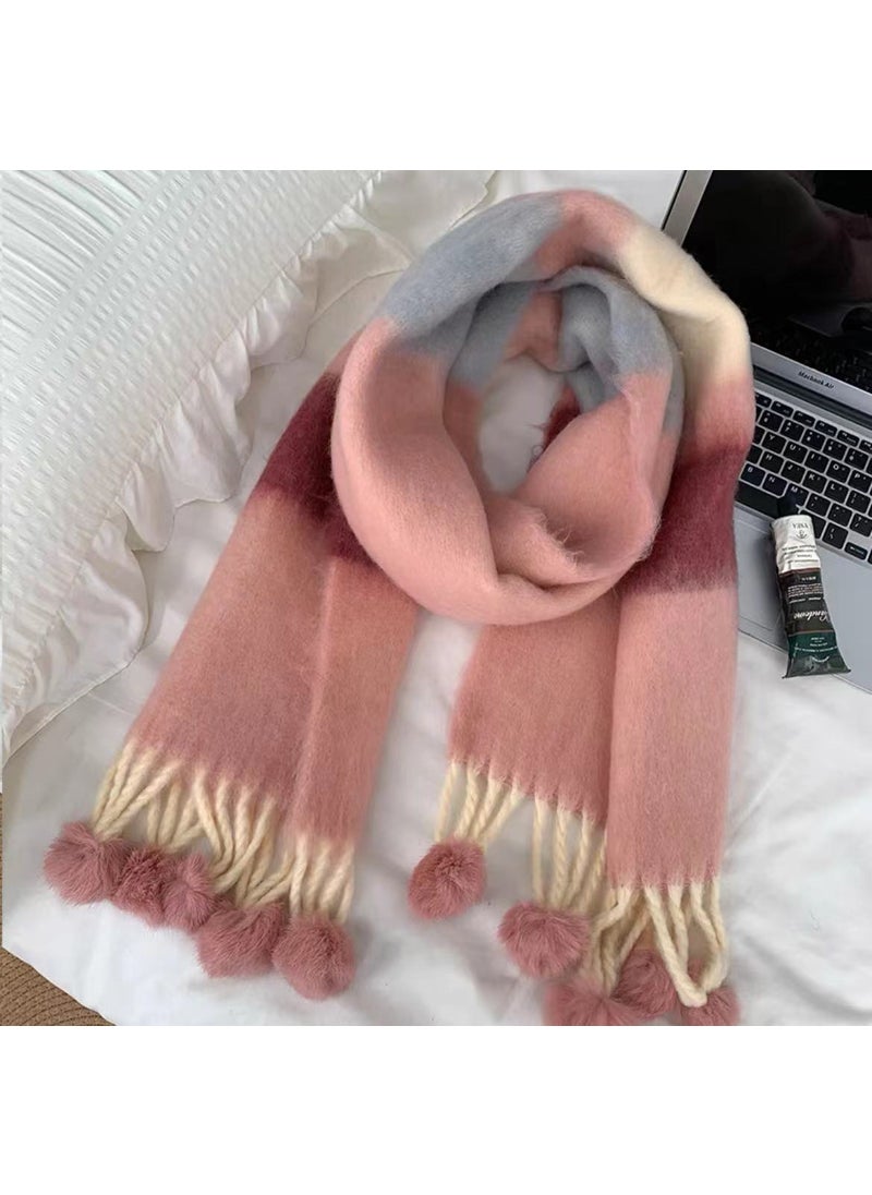 Generic - Striped Mohair Scarf Rainbow Tassel Shawl brown 6 - Image 1