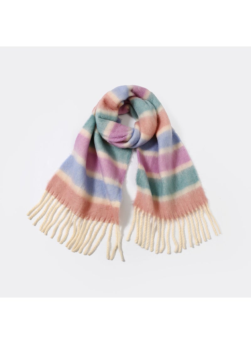 Generic - Striped Mohair Scarf Rainbow Tassel Shawl brown 6 - Image 1