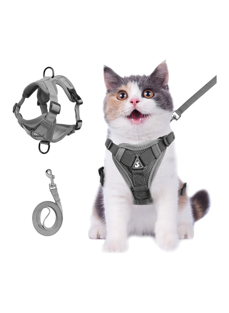 Generic Summer cat Chest Harness and Leash, Anti-Escape Adjustable Soft mesh cat Leash and Chest Harness Set for All Types of Cats cat Vests (Grey, 6.6-9.9lb)  - Image 1