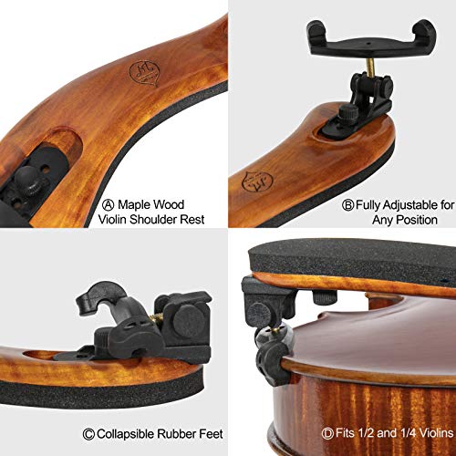 Mivi Classic Violin Shoulder Rest (Violin 1/2-1/4 & Viola 12"-11") with Adjustable Height | Collapsible | Real Maple Wood| Excellent Support Grip - By MIVI Music - Image 2