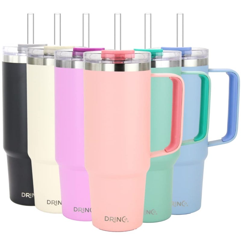 Drinco 40oz 30 oz Tumbler with Handle Straw Lid Insulated Stainless Steel Travel Mug Water Bottle Ice Coffee Cup For Cold and Hot BigSur 30oz Peach
