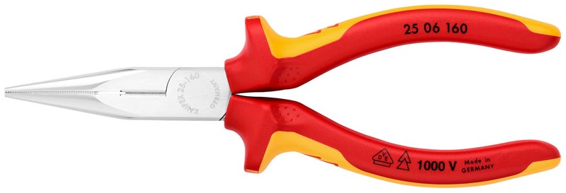 KNIPEX - 25 06 160 Tools - Long Nose Pliers With Cutter, Chrome, 1000V Insulated (2506160) - Image 1