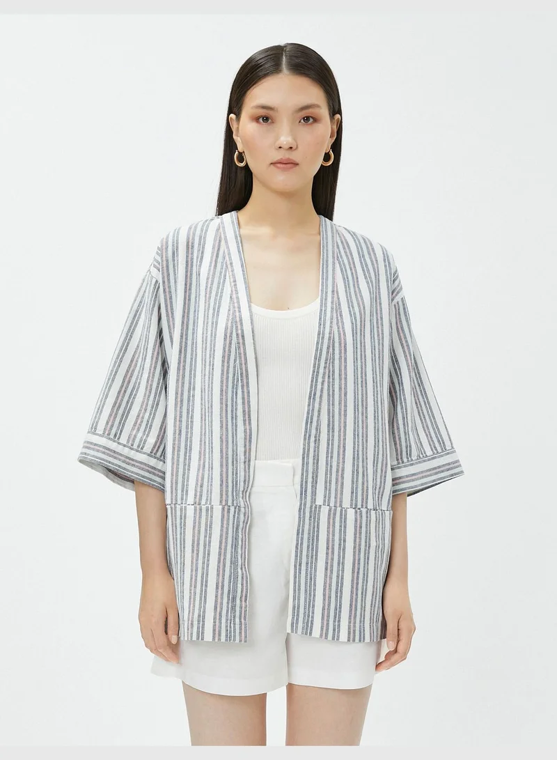 KOTON Short Sleeve Pocket Detail Oversized Linen Kimono