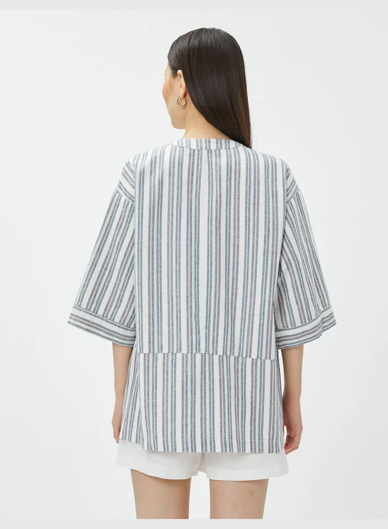 KOTON Short Sleeve Pocket Detail Oversized Linen Kimono