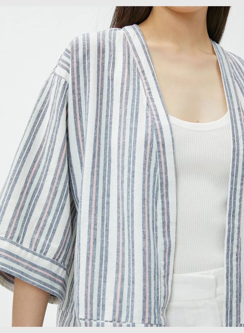 KOTON Short Sleeve Pocket Detail Oversized Linen Kimono