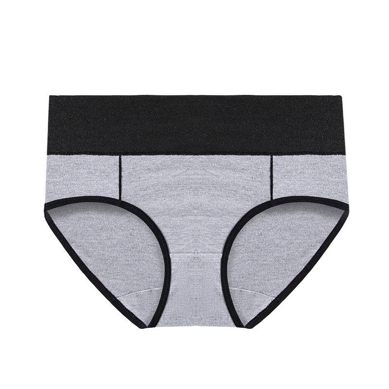 Strict Selection Of Fattening Plus Size Color Matching Black Cotton Mid-Waist Briefs Hip Panties Ladies Waist - Image 1