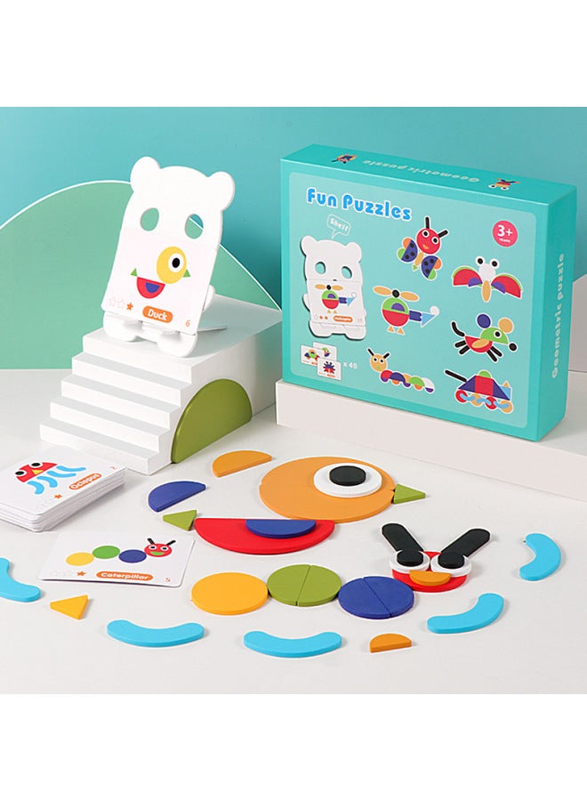 أحجية مونتيسوري الممتعة والمبتكرة للأطفال التعليمية المبكرة، مجموعة متنوعة من ألغاز الحيوانات الهندسية، لعبة خشبية - اللون: أحجية إبداعية ممتعة منتسوري - Image 2