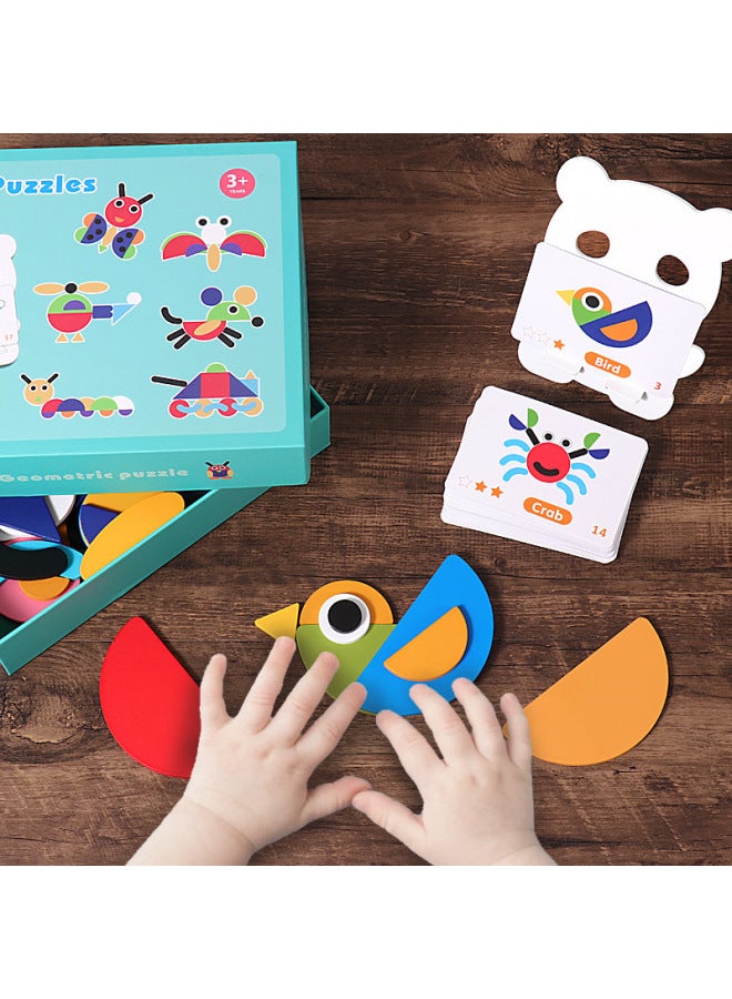 أحجية مونتيسوري الممتعة والمبتكرة للأطفال التعليمية المبكرة، مجموعة متنوعة من ألغاز الحيوانات الهندسية، لعبة خشبية - اللون: أحجية إبداعية ممتعة منتسوري - Image 3