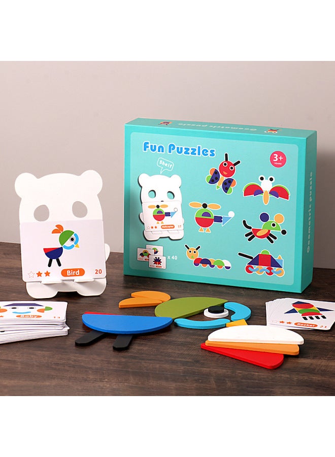 أحجية مونتيسوري الممتعة والمبتكرة للأطفال التعليمية المبكرة، مجموعة متنوعة من ألغاز الحيوانات الهندسية، لعبة خشبية - اللون: أحجية إبداعية ممتعة منتسوري - Image 4