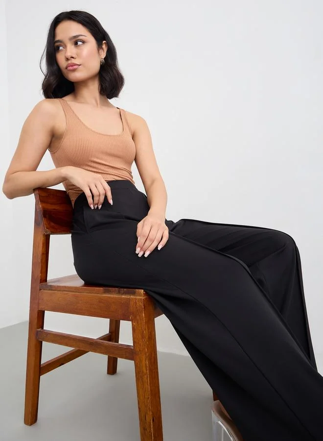 Styli Styli Wide Leg Ankle Length Pants with Pintuck Detail