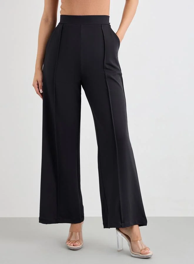 Styli Styli Wide Leg Ankle Length Pants with Pintuck Detail