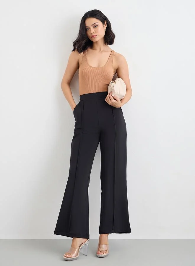 Styli Styli Wide Leg Ankle Length Pants with Pintuck Detail