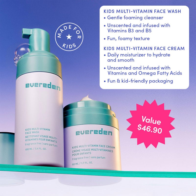 Evereden Fragrance-Free Kids Happy Face Duo - Unscented Multi-Vitamin Face Wash & Face Cream Set - Clean & Vegan Skin Care for Kids 3+ - Moisturizing, Nourishing, & Protective Skin Care Set - Image 2