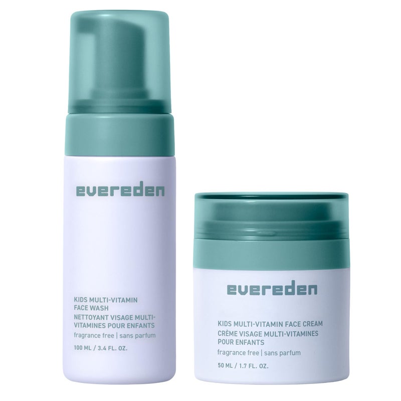 Evereden Fragrance-Free Kids Happy Face Duo - Unscented Multi-Vitamin Face Wash & Face Cream Set - Clean & Vegan Skin Care for Kids 3+ - Moisturizing, Nourishing, & Protective Skin Care Set - Image 1