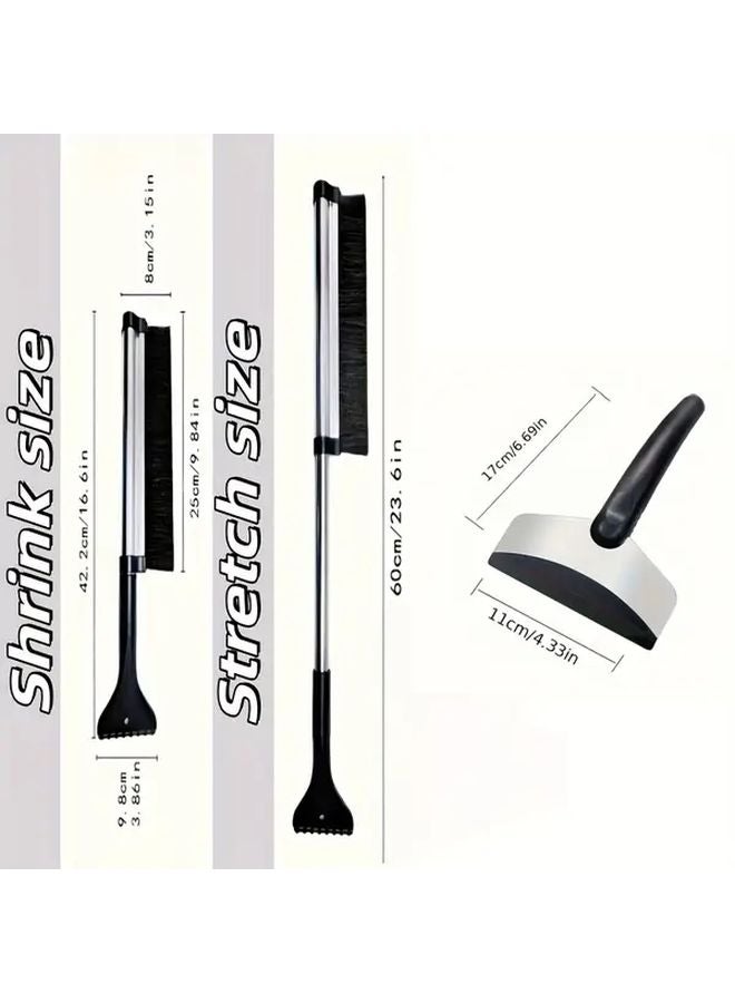2Pcs Black Car Snow Shovel Set Telescopic Heavy Duty Aluminum Alloy Ice Removal - Image 3