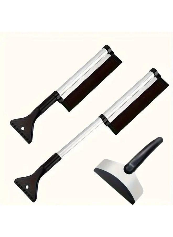 2Pcs Black Car Snow Shovel Set Telescopic Heavy Duty Aluminum Alloy Ice Removal - Image 4