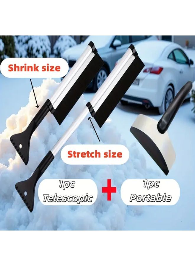 2Pcs Black Car Snow Shovel Set Telescopic Heavy Duty Aluminum Alloy Ice Removal - Image 1