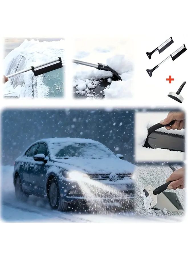 2Pcs Black Car Snow Shovel Set Telescopic Heavy Duty Aluminum Alloy Ice Removal - Image 5