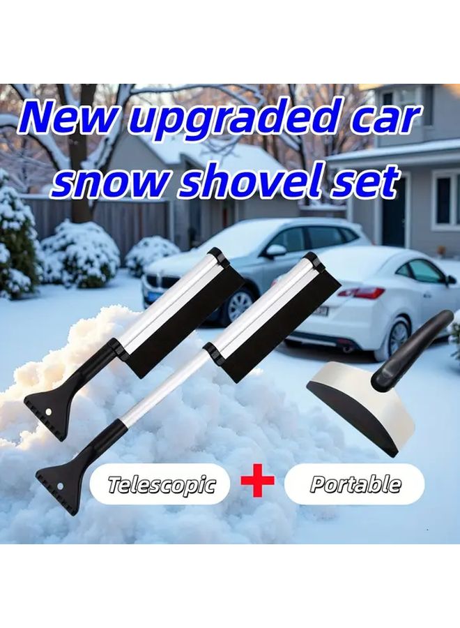 2Pcs Black Car Snow Shovel Set Telescopic Heavy Duty Aluminum Alloy Ice Removal - Image 2
