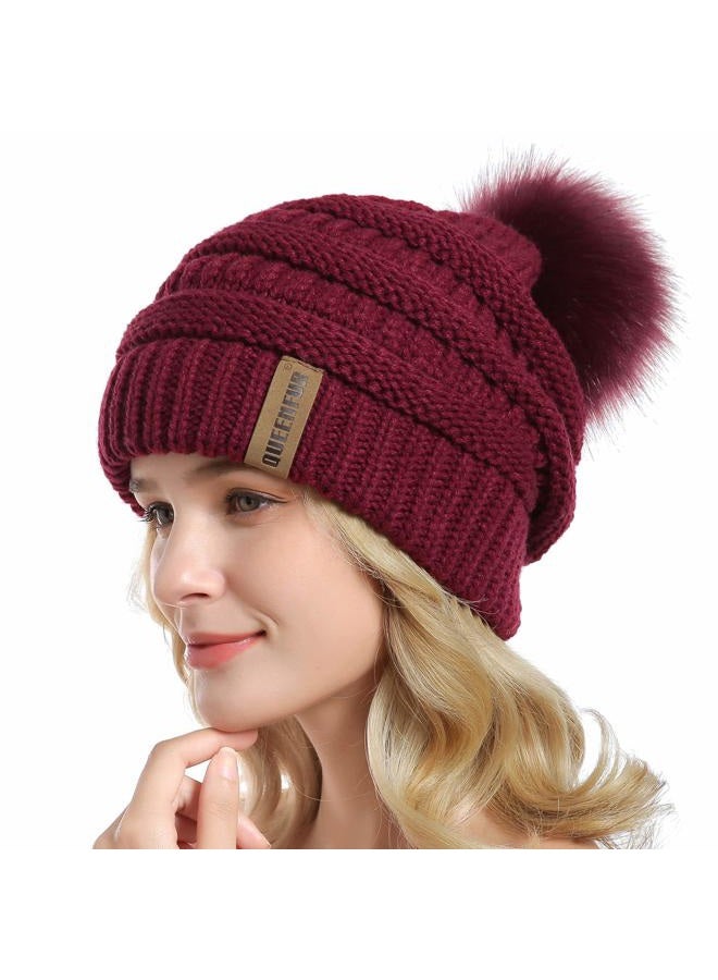 QUEENFUR Winter Women Thick Cable Knit Ribbed Infinity Circle Loop Scarf, 06a- Burgundy Beanie&scarf Set, One size - Image 3