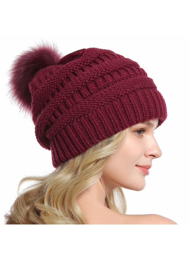 QUEENFUR Winter Women Thick Cable Knit Ribbed Infinity Circle Loop Scarf, 06a- Burgundy Beanie&scarf Set, One size - Image 4