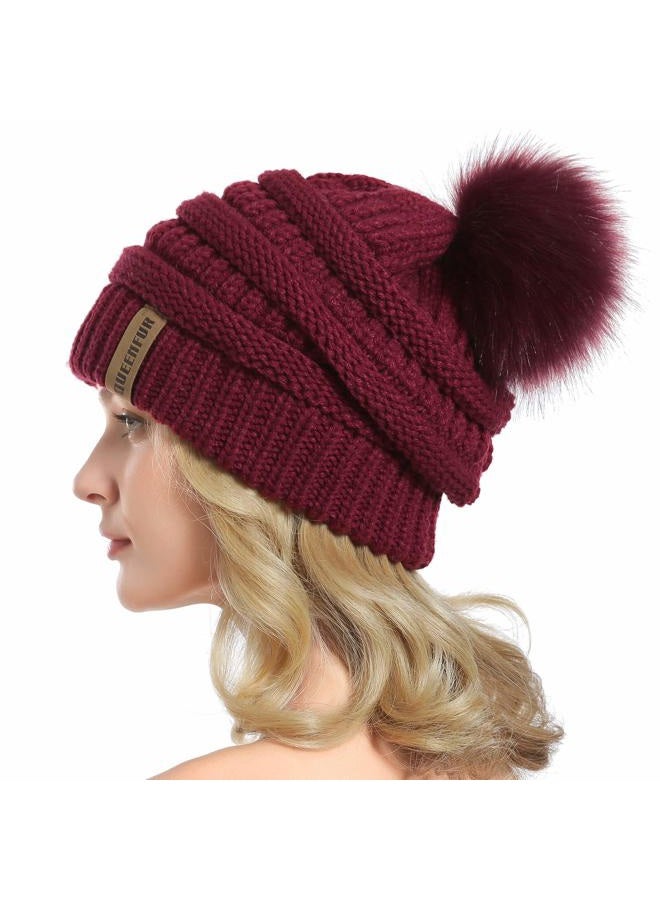 QUEENFUR Winter Women Thick Cable Knit Ribbed Infinity Circle Loop Scarf, 06a- Burgundy Beanie&scarf Set, One size - Image 2