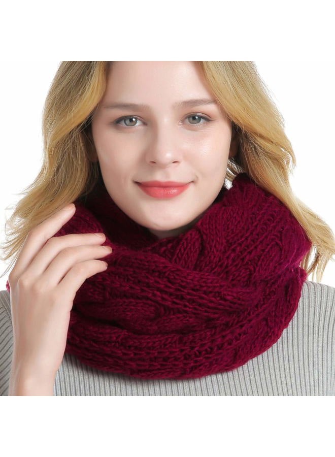 QUEENFUR Winter Women Thick Cable Knit Ribbed Infinity Circle Loop Scarf, 06a- Burgundy Beanie&scarf Set, One size - Image 5