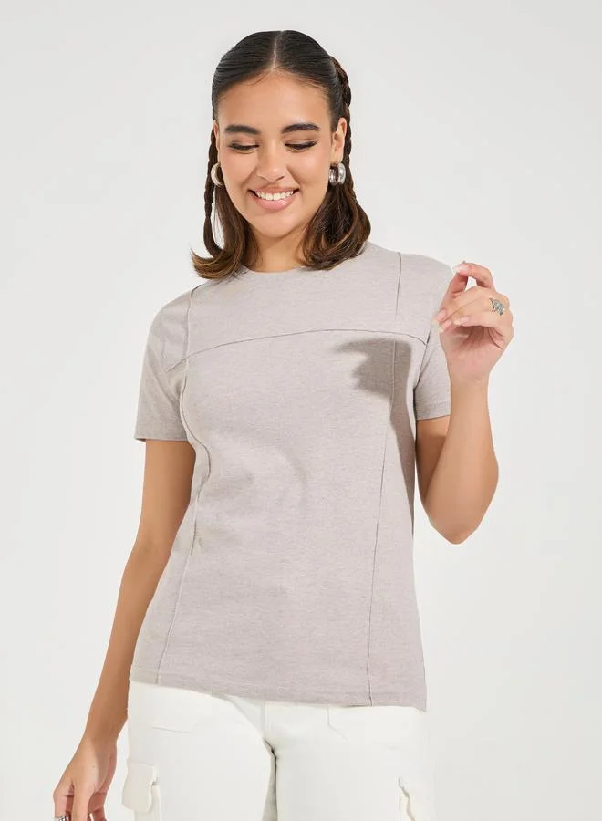 Styli Regular Fit Pintuck Detail T-Shirt with Short Sleeves