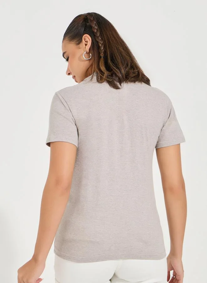 Styli Regular Fit Pintuck Detail T-Shirt with Short Sleeves