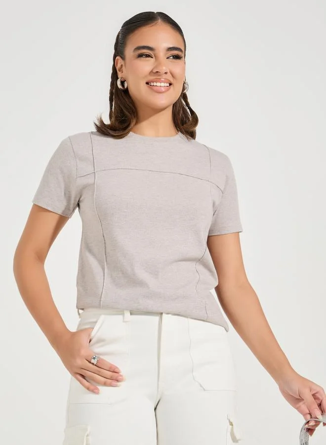 Regular Fit Pintuck Detail T-Shirt with Short Sleeves