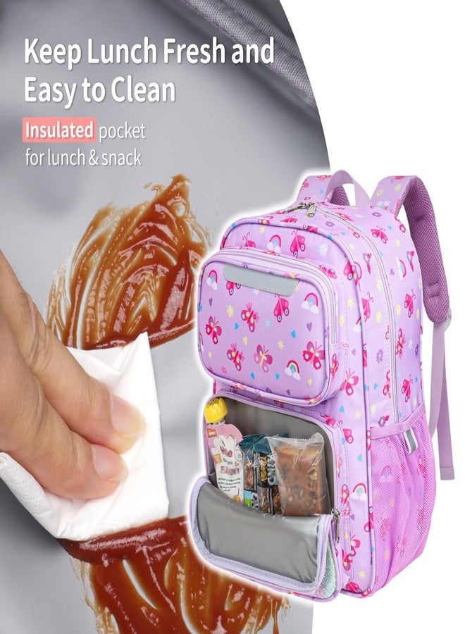 BrainyBees Kids Backpack for Boys Girls - 15 Inch Preschool Kindergarten Backpack for Kids Aged 4 to 7, A Purple Butterfly, 15 Inch, 2 Front Pockets - Image 3