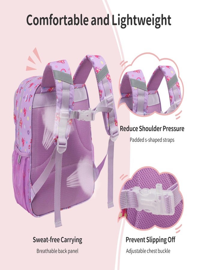 BrainyBees Kids Backpack for Boys Girls - 15 Inch Preschool Kindergarten Backpack for Kids Aged 4 to 7, A Purple Butterfly, 15 Inch, 2 Front Pockets - Image 4