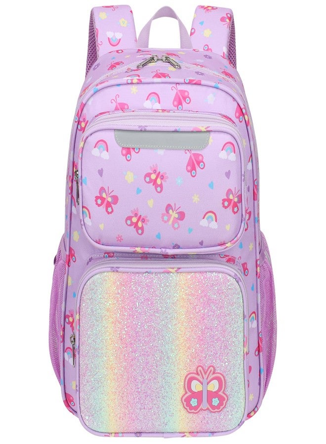 BrainyBees Kids Backpack for Boys Girls - 15 Inch Preschool Kindergarten Backpack for Kids Aged 4 to 7, A Purple Butterfly, 15 Inch, 2 Front Pockets - Image 1