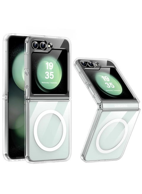 [for Samsung Galaxy Z Flip 6] Clear Case Magnetic Compatible with MagSafe Slim Fit Crystal Clear Transparent Skin Cover Anti-Yellowing Anti-Slip