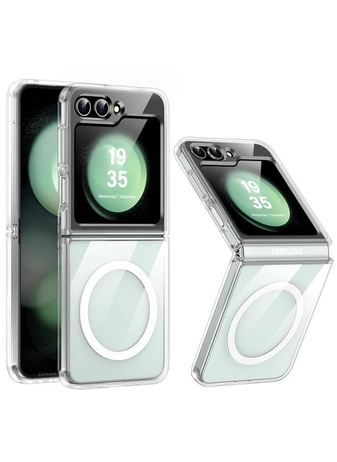 CATANES - [لهاتف Samsung Galaxy Z Flip 6] جراب شفاف مغناطيسي متوافق مع MagSafe غطاء جلدي شفاف وشفاف ومضاد للأصفرار ومضاد للانزلاق - Image 1